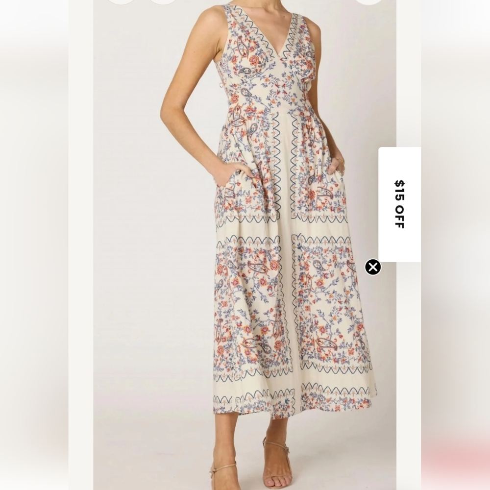 Cleobella Cream Maxi Dress with Blue & Orange Floral Print